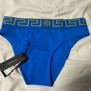 Versace Blue Swim Briefs with Gold Trim -Women